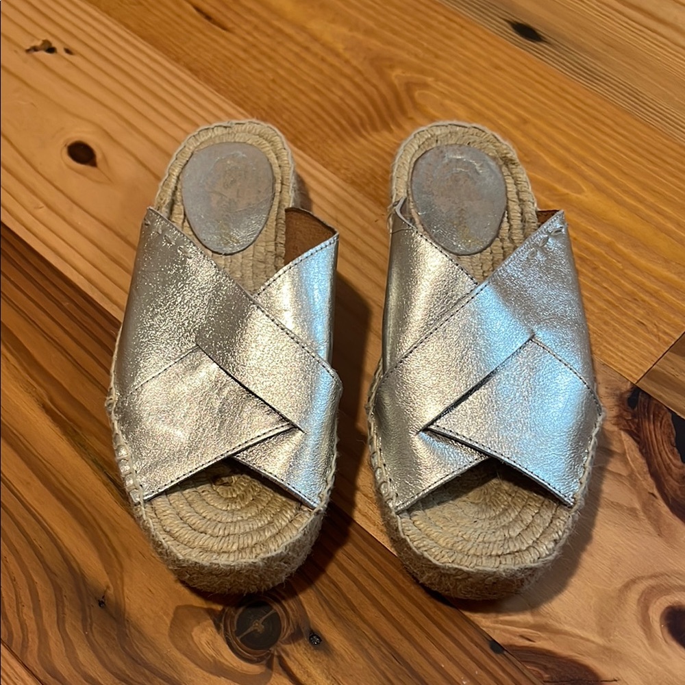 Free People Silver Espadrilles with Crossover Design and Textured Footbed